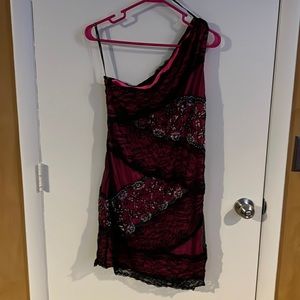 Pink and black one shoulder dress NWT.